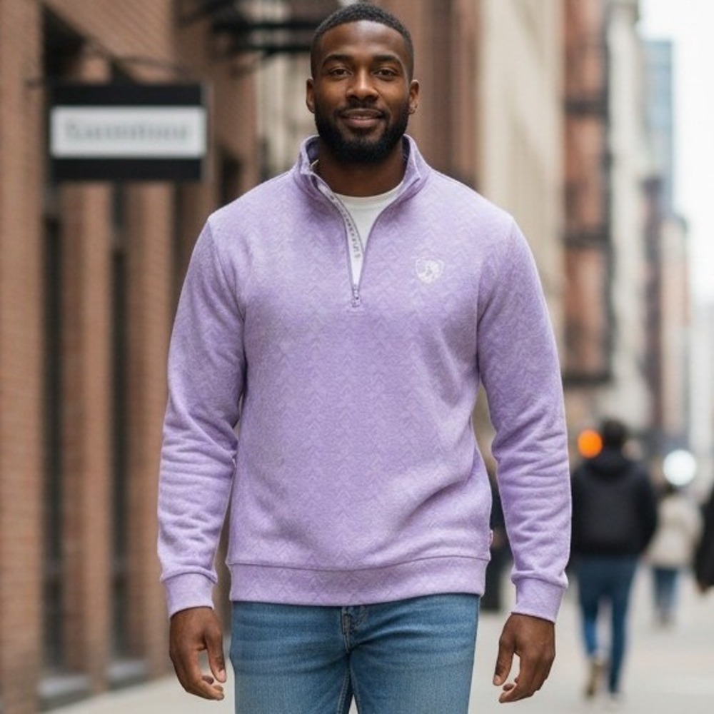 Levelwear Chameleon Mens Pastel Lilac Quarter Zip Pullover L (NWT $100)Mock Neck